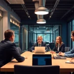 Professionelle Besprechung zum Thema Headhunter Karlsruhe mit dynamischen Szenen von Fachleuten, die Strategien diskutieren.