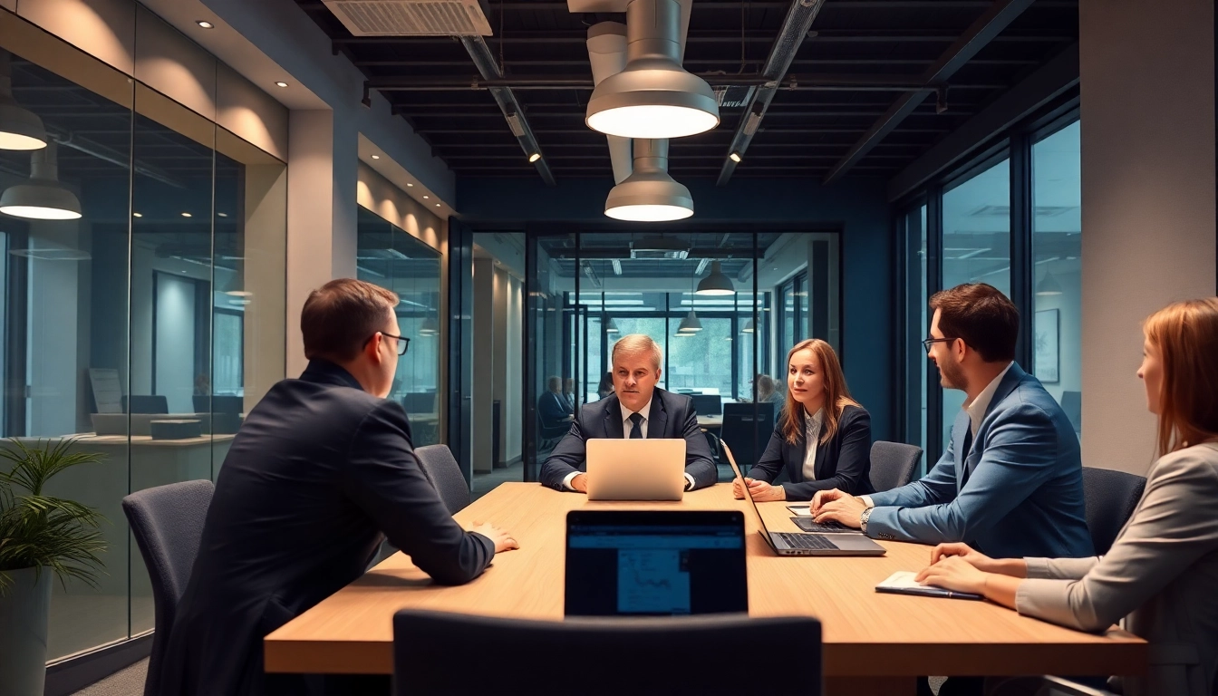 Professionelle Besprechung zum Thema Headhunter Karlsruhe mit dynamischen Szenen von Fachleuten, die Strategien diskutieren.