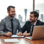 Headhunter Frankfurt im Gespräch mit einem Kandidaten in einem modernen Büro.