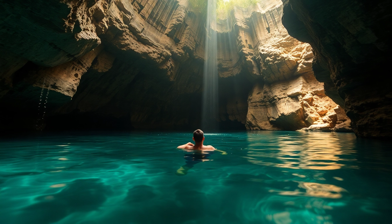Tauchen Cenotes: Ein Taucher erkundet die atemberaubende Unterwasserwelt einer Cenote.