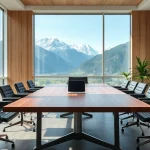 Headhunter Schweiz in einem modernen Büro mit Alpenblick und stilvollen Möbeln.
