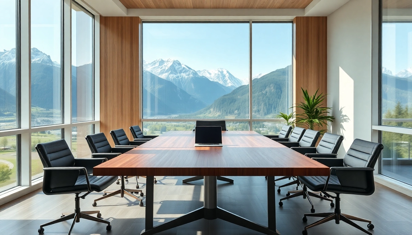 Headhunter Schweiz in einem modernen Büro mit Alpenblick und stilvollen Möbeln.