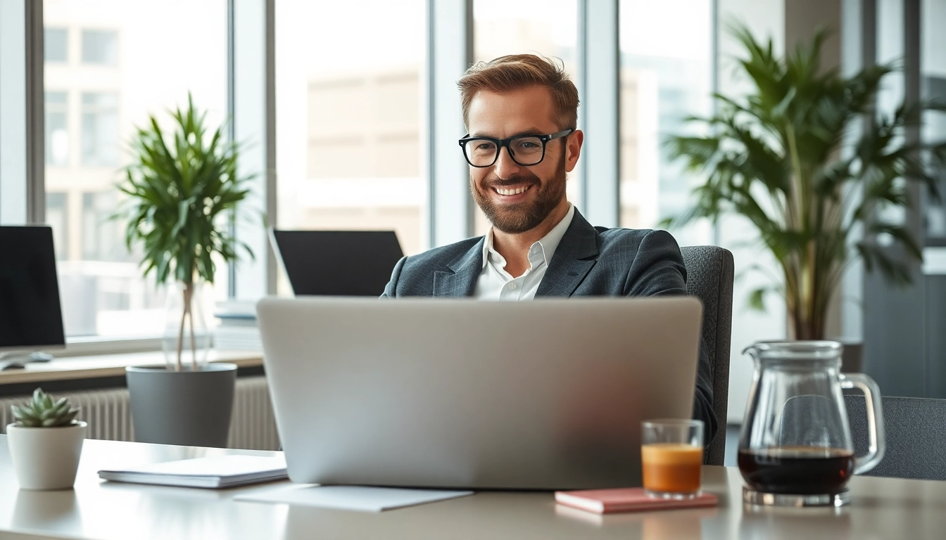 Headhunter IT arbeitet engagiert im modernen Büro mit Laptop.