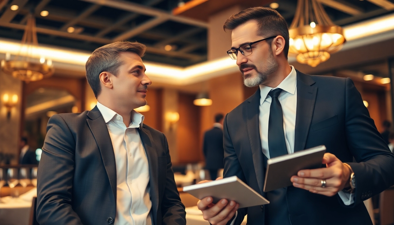 Headhunter Gastronomie interviewt Kandidaten im stilvollen Restaurant.