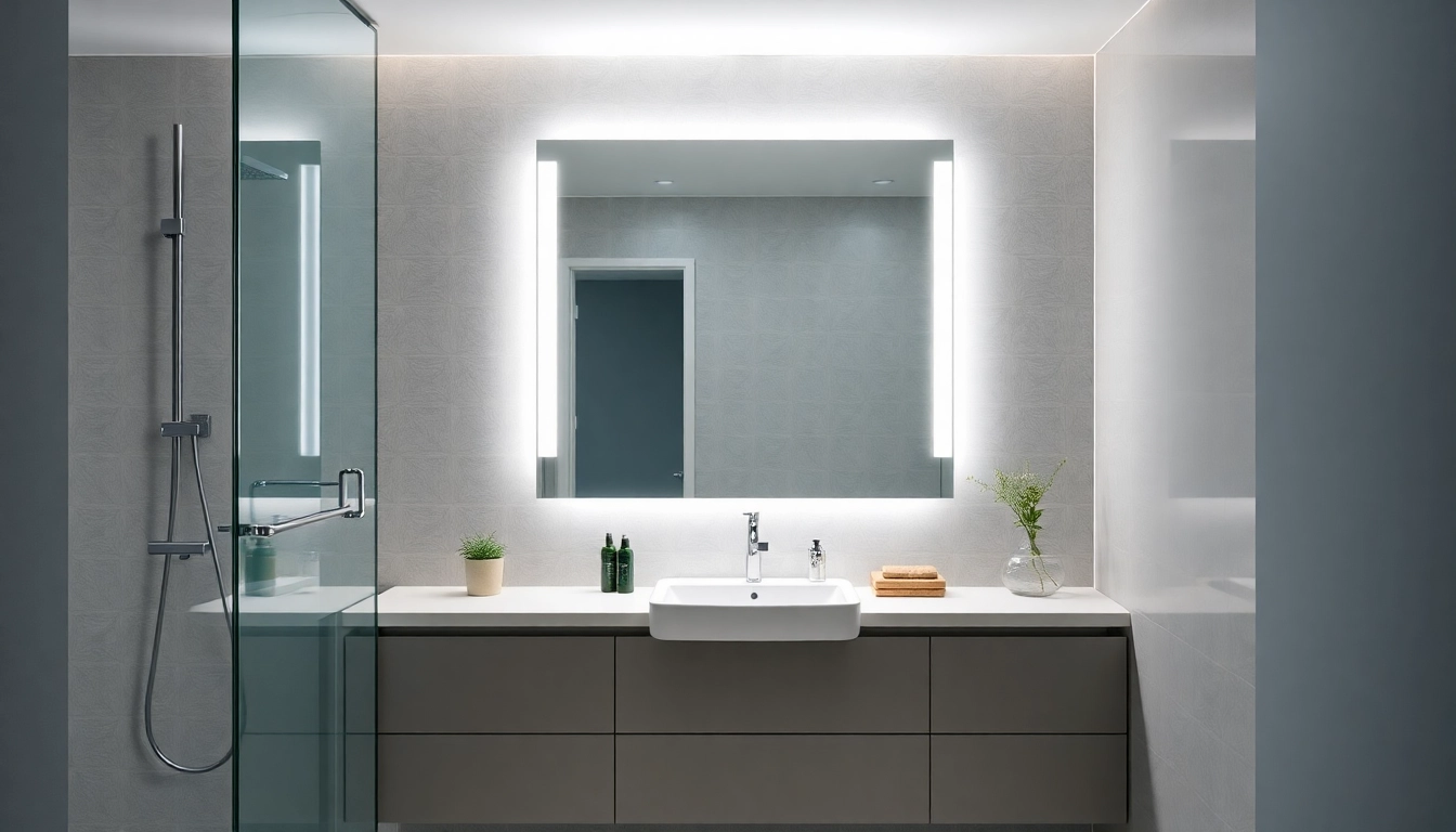 sonni Spiegelschrank im modernen Badezimmer präsentiert mit eleganter LED-Beleuchtung und eleganter Edelstahl-Oberfläche.