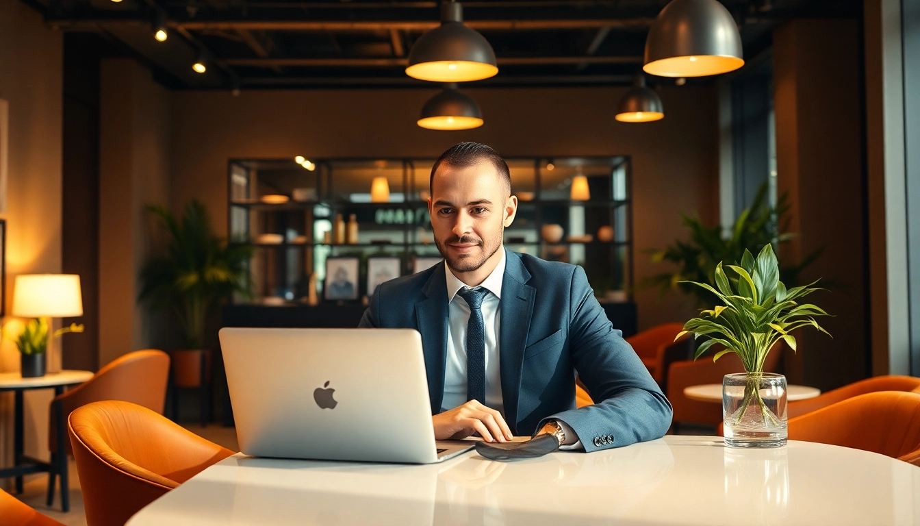 Headhunter Gastronomie arbeitet am Schreibtisch in einem modernen Büro, um potenzielle Kandidaten zu finden.