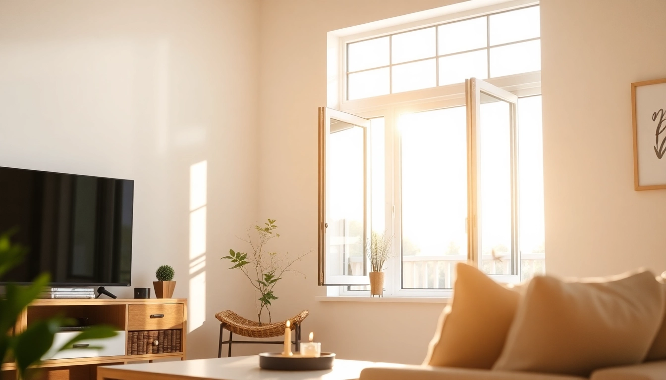 Fliegengittermaxx in a stylish living room window, providing bug protection.