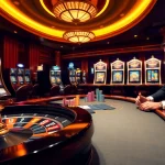 Trải nghiệm trò chơi đầy hồi hộp với https://luck8.net tại một casino sang trọng có bàn roulette và chip poker.