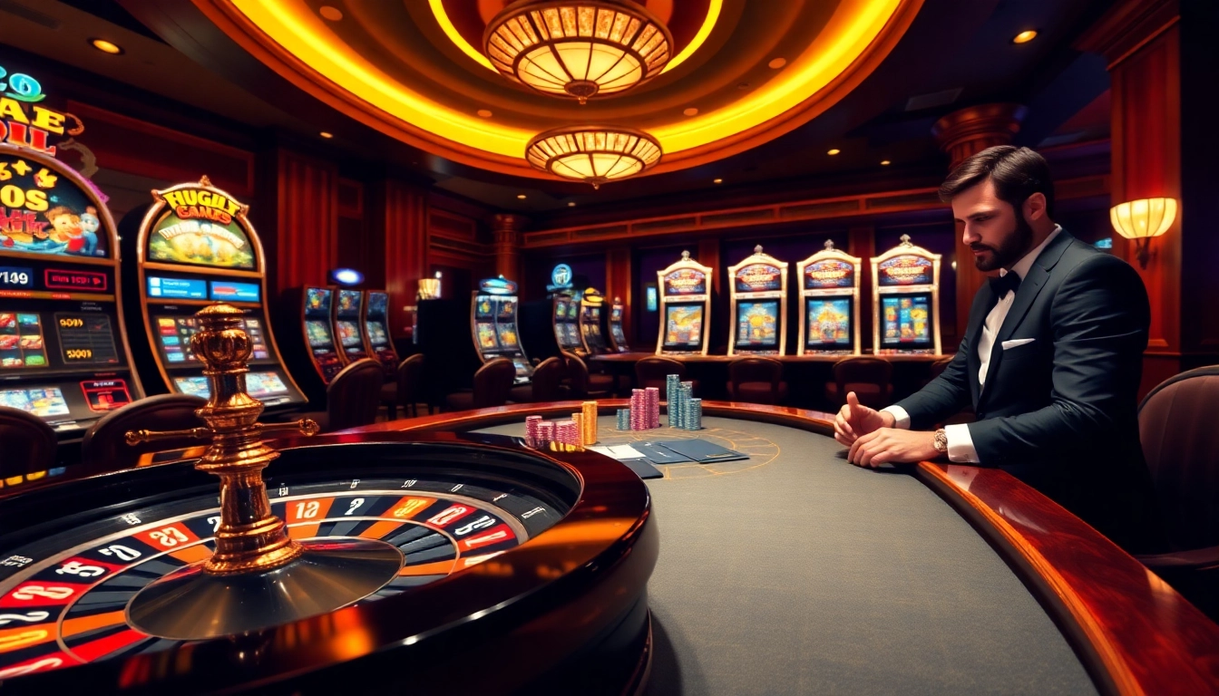 Trải nghiệm trò chơi đầy hồi hộp với https://luck8.net tại một casino sang trọng có bàn roulette và chip poker.