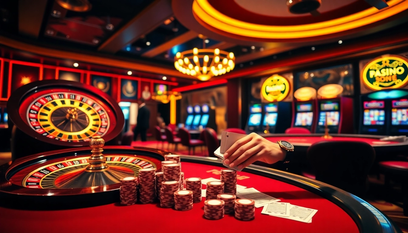 Experience thrilling card games at 888new com, featuring a vibrant casino atmosphere with poker tables and roulette wheels.