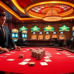 Engaging casino scene with online betting elements at https://f8bet.ventures/ featuring poker and roulette.