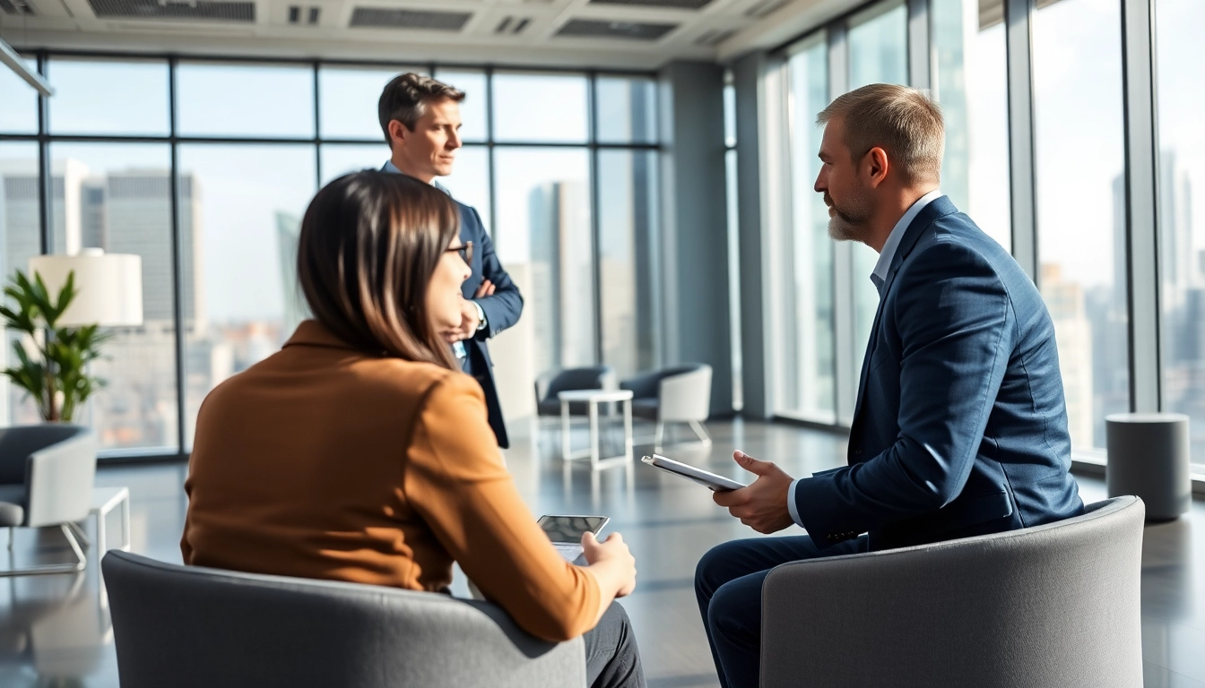 Headhunter Schweiz führt ein Interview mit einem Kandidaten in einem modernen Büro.