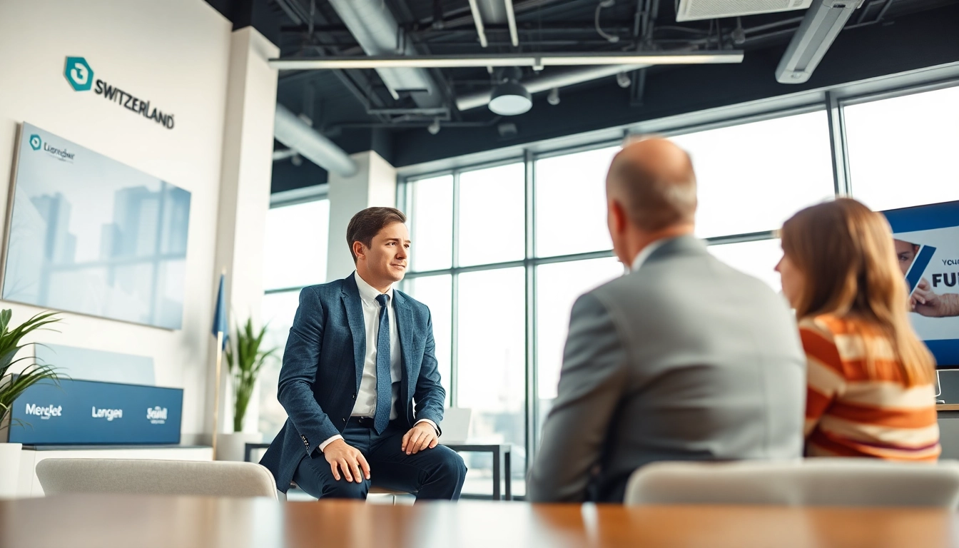 Headhunter Schweiz berät professionelle Klienten in modernem Büro, vermittelt Vertrauen und Expertise.