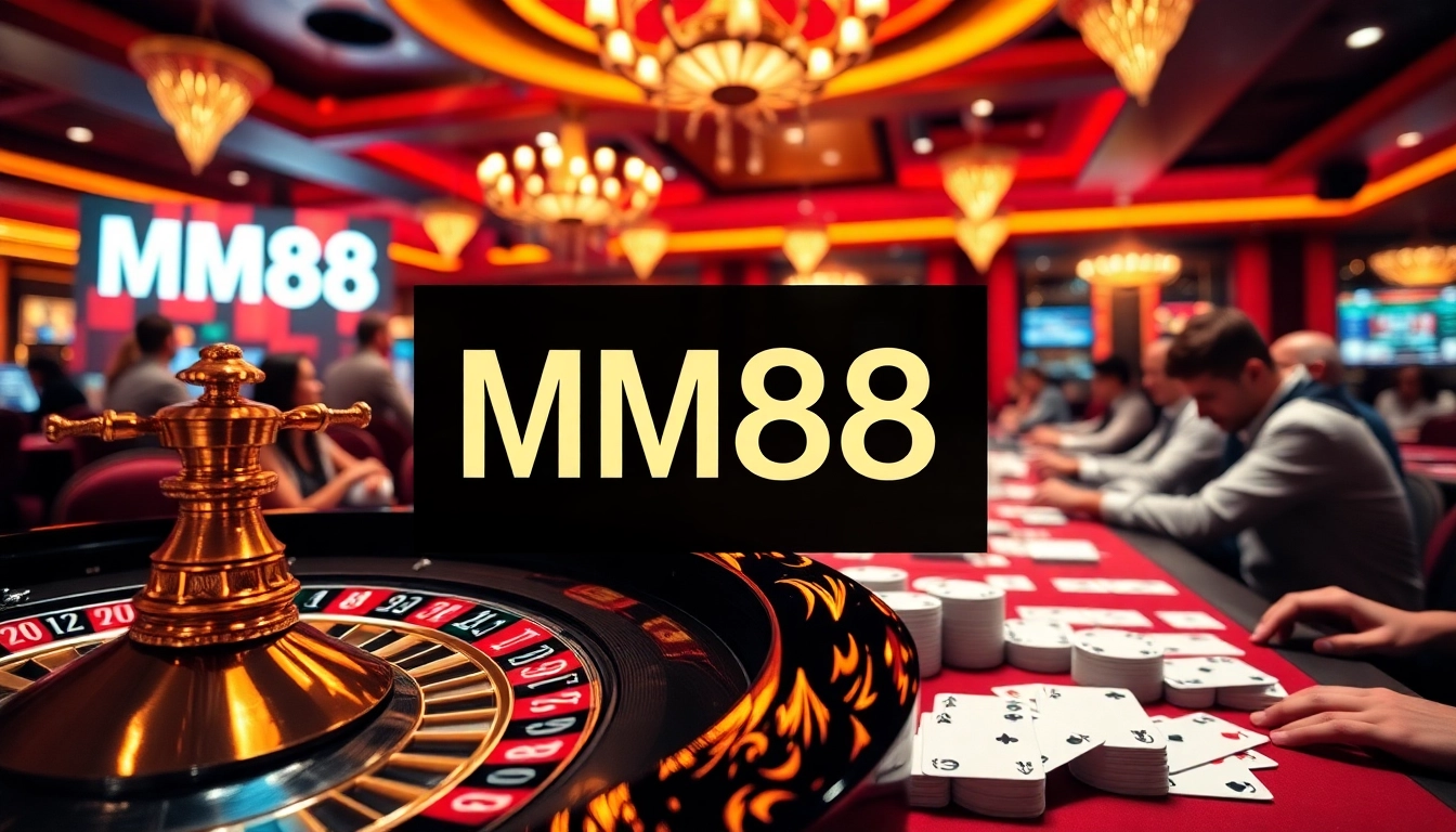 Experience the thrill of gambling at MM88 casino with vibrant tables and poker chips.