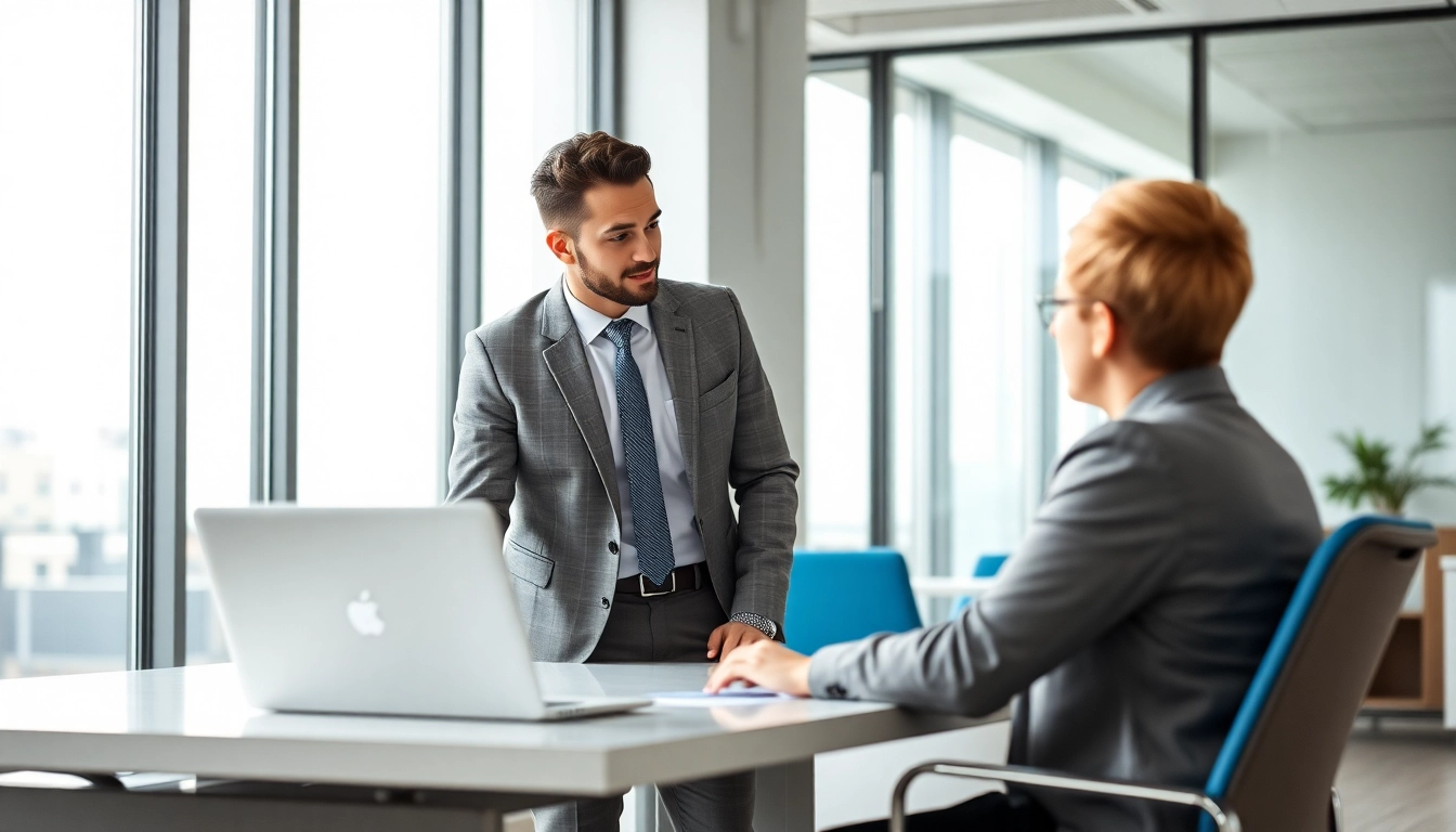 Headhunter Schweiz engagiert sich in einem modernen Büro mit einem Kandidaten.