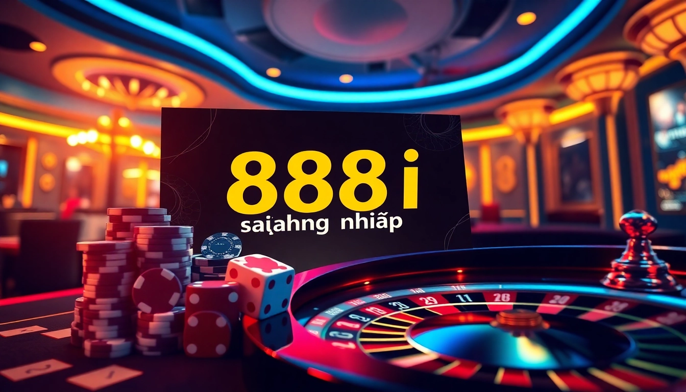 Experience exciting gaming at 88i đăng nhập with casino tables, poker chips, and vibrant gambling atmosphere.